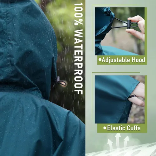 Vista 3 de SaphiRose - Poncho de lluvia con capucha y bolsillos para adultos