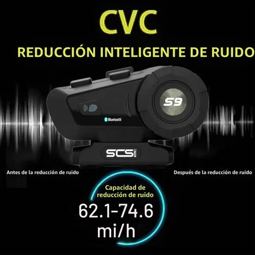 Vista 4 de S-9 - Auriculares Bluetooth para casco de motocicleta de 6,561.7 ft, 6 intercomunicadores, auriculares Bluetooth para motocicleta con cancelación