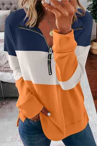 Vista 21 de KINGFEN Sudadera de manga larga con cremallera de un cuarto para mujer