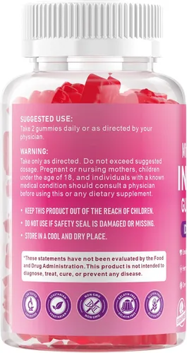 Vista 9 de Paquete de 2 gomitas de mio-inositol y D-Chiro inositol para mujeres de 2000 mg + 50 mg de proporción ideal 40:1 con vitamina D3, glicinato