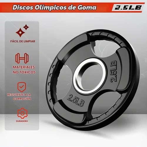 Vista 3 de RitFit Olympic Rubber Grip Weight Plates, 2-Inch Barbell Set Solid Iron Core, Rubber Coated, 2-Inch Olympic Bar Compatible, 3-Hole Grip, 2.5LB to
