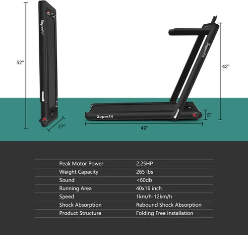 Vista 7 de GYMAX Caminadora Compacta, Caminadora Plegable de Doble Pantalla de 2.25HP para el Hogar con Control Remoto/Aplicación Inteligente, Caminadora