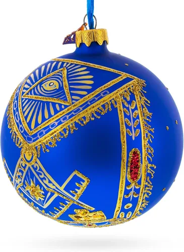 Vista 2 de Símbolos de masones bola de cristal adorno de Navidad 4 pulgadas