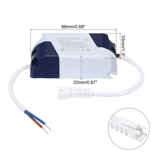 Vista 2 de PATIKIL 3-5W 300mA LED Driver, AC 85-265V Salida 12-20V DC Conector macho Constante corriente rectificadora transformador Fuente de alimentación
