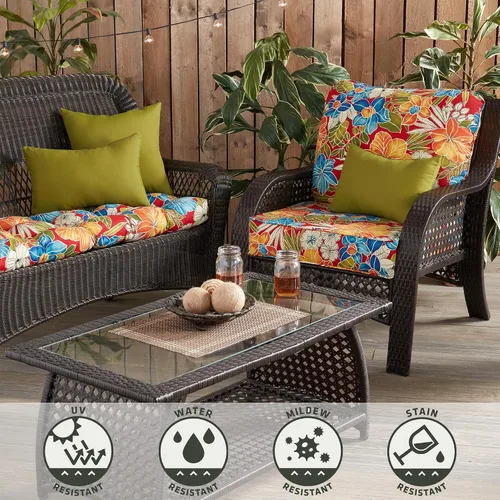 Vista 6 de Greendale Home Fashions Juego de cojines para exterior de 2 piezas de asiento profundo, Aloha Carmesí