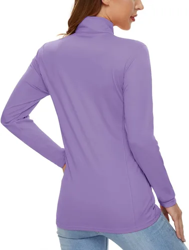 Vista 3 de CRYSULLY Camisas de manga larga para mujer, protección solar, cremallera de 14, de verano, de secado rápido