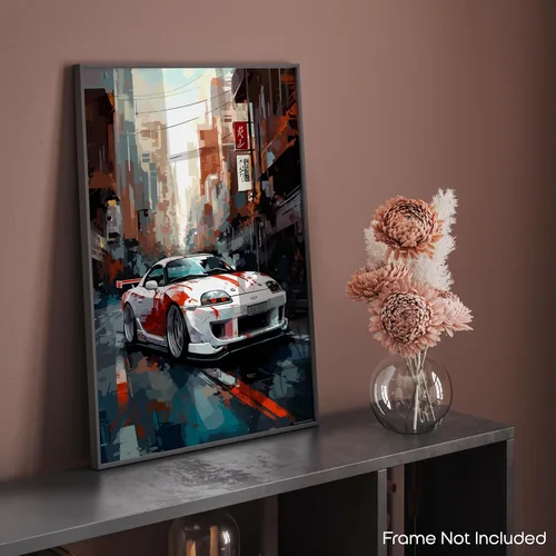 Vista 8 de Inspirational Wall Art Co. - Póster de Toyota Supra 1994 - Póster de automóvil para habitación de niños - Decoración de pared de coche - Decoración