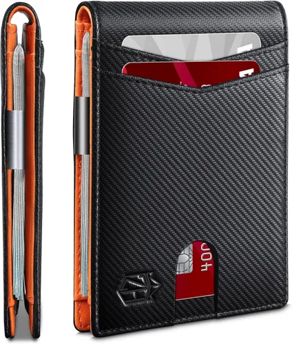 Vista 30 de Zitahli - Carteras delgadas con clip para dinero para hombre, tarjetero minimalista, de cuero, plegable, con bloqueo RFID, cartera de bolsillo