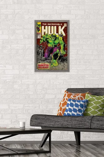 Vista 2 de [Usado] Marvel Comics Hulk - Póster de pared Incredible Hulk #105, 22.4 pulgadas de largo x 14.7 pulgadas de ancho, versión enmarcada de madera
