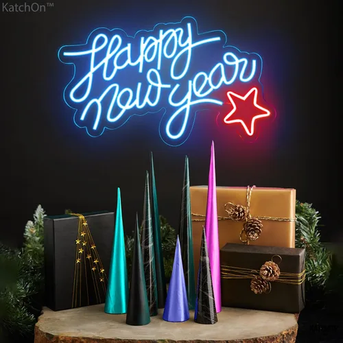 Vista 7 de KatchOn, Cartel LED Azul de Feliz Año Nuevo - 16x10 Pulgadas Cartel de Año Nuevo Neón Cartel Iluminado de Feliz Año Nuevo para Suministros