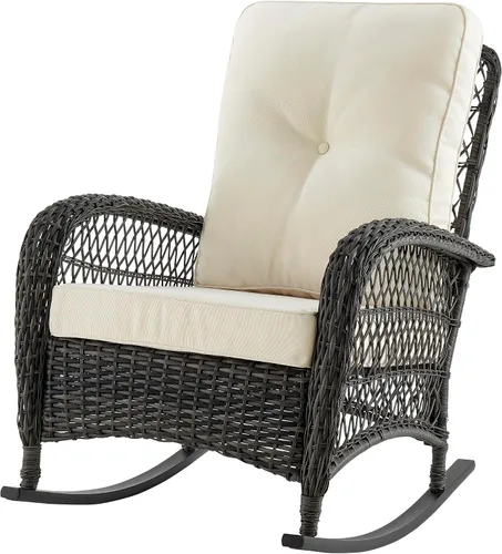 Vista 4 de Manhattan Comfort Fruttuo - Mecedora para exteriores con cojines impermeables extraíbles, hecha de ratán de acero, mecedora de patio resistente a