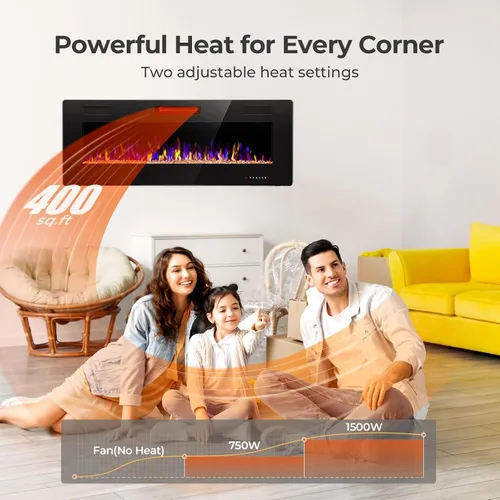 Vista 6 de Crzoe Chimenea eléctrica, empotrada y montada en la pared con control remoto, temporizador, color de llama ajustable y velocidad, insertos