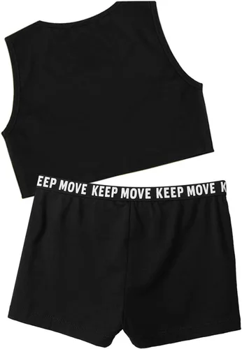 Vista 2 de Moily Conjunto deportivo de dos piezas para niñas, camiseta de manga corta con pantalones cortos para gimnasia, baile, deportes