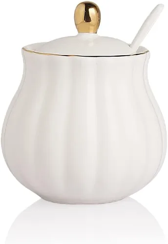 Vista 10 de Sweejar Royal - Juego de azúcar y crema de cerámica, juego de 3 piezas con jarra de crema, azucarero, juego de azúcar con tapa y cuchara, juego