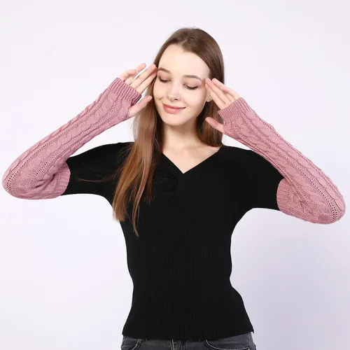 Vista 9 de Bellady Guantes de invierno para mujer, cálidos sobre el codo, guantes largos sin dedos con agujero para el pulgar, guantes de punto para calentar