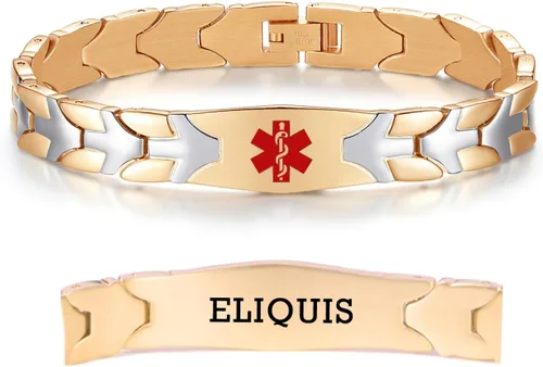Vista 45 de LinnaLove Pulseras de alerta médica de pez volador para hombres y mujeres, pulseras médicas de acero inoxidable con grabado gratis, 8.5 pulgadas
