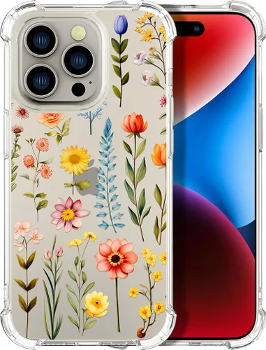 Vista 78 de Compatible con iPhone 14, funda transparente y bonita para mujeres y niñas, diseño floral, diseño floral femenino, funda para teléfono 14