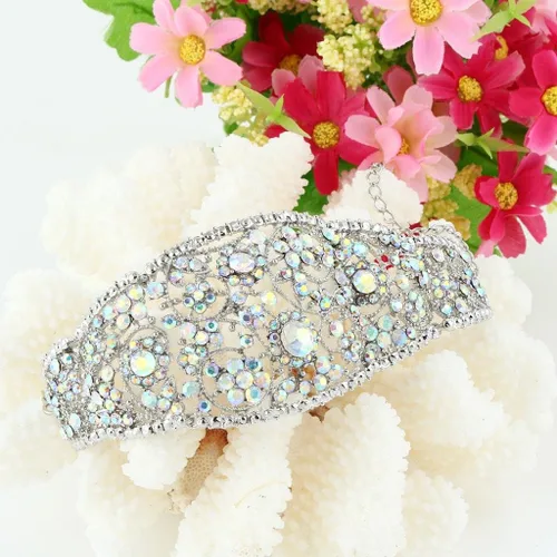 Vista 4 de EVER FAITH Art Deco Wave Bracelet for Women Girl Iridescent Clear AB Austrian Crystal Silver-Tone