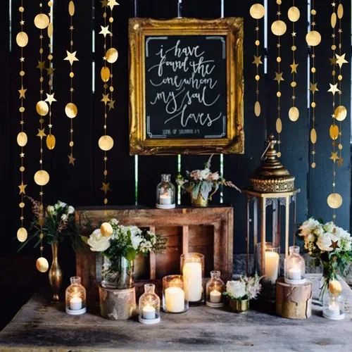 Vista 4 de Decor365 Guirnalda de estrellas plateadas y doradas, decoración de cumpleaños, baby shower, graduación, fiesta, Navidad, Año Nuevo, bandera, luna