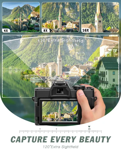 Vista 9 de Cámaras digitales 8K 64MP para fotografía, zoom 16X y micrófono, negro