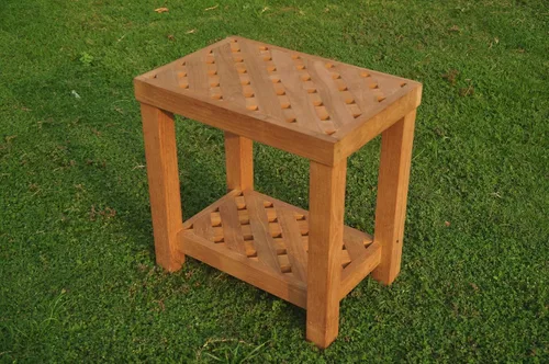Vista 2 de Banco de ducha de madera de teca (18.0 x 12.0 in) con estante #TSAXSB1