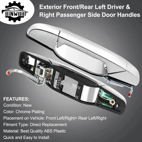 Vista 5 de Paquete de 4 manijas de puerta exteriores delanteras/traseras izquierdas y derechas compatibles con los siguientes modelos: 2007-2013 Chevy