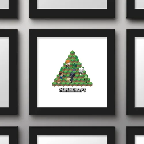 Vista 2 de Trends International Gallery Pops Minecraft - Arte de pared isométrico con insignia de Minecraft, versión enmarcada negra, 12 x 12 pulgadas