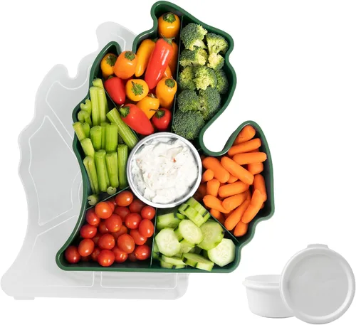 Vista 7 de KOLORAE Michigan - Bandeja para servir – Bandeja de aperitivos reutilizable de 7 compartimentos con taza de aderezo. Ideal para entretenimiento