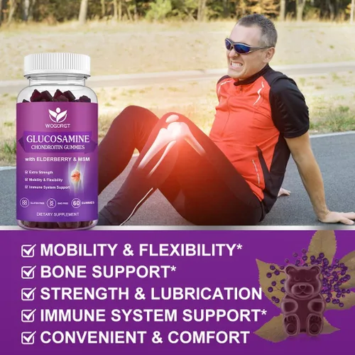 Vista 4 de WOGORGT Gomitas de condroitina de glucosamina para mujeres y hombres, 1500 mg de glucosamina condroitina con MSM y saúco, flexibilidad y apoyo