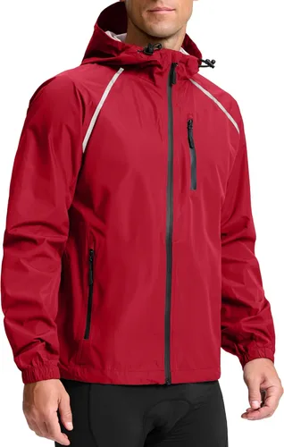 Vista 17 de Bikewa - Chaqueta de lluvia para hombre, impermeable, para ciclismo, con capucha, ligera, plegable, cortavientos para bicicleta, chaqueta de running