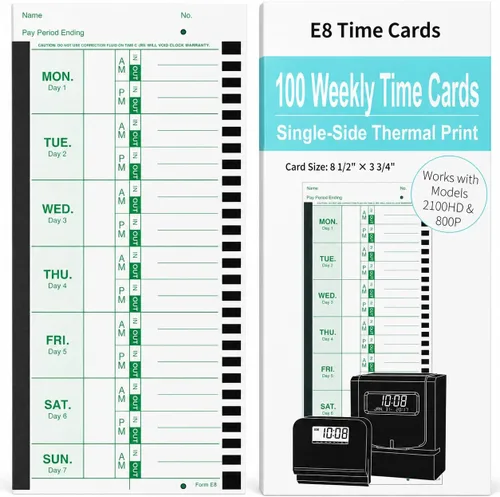 Vista 9 de 600 tarjetas de tiempo térmico semanales E8, compatibles con Lathem 2100HD