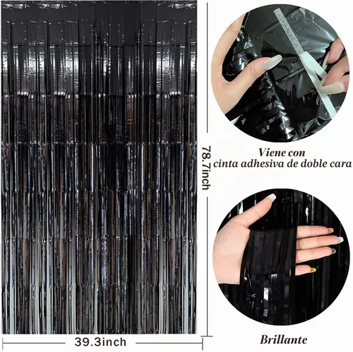 Vista 2 de Cortinas de Flecos de Aluminio con Serpentinas Negras para Telón de Fondo de Fiesta Serpentinas de Aluminio para Decoraciones de Cumpleaños