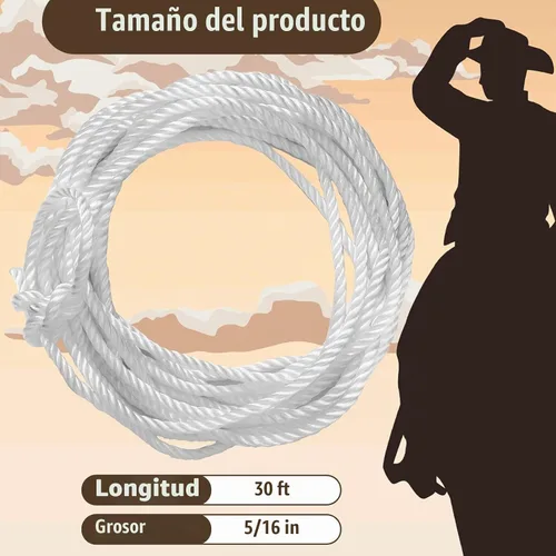 Vista 3 de Berlune - Cuerda de lazo preatada, cuerda de vaquero con nudo de truco de 5/16 pulgadas x 30 pies