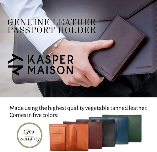 Vista 2 de Kasper Maison Funda de cuero de alta calidad para pasaporte RFID y cartera de viaje con bloqueo RFID antirrobo