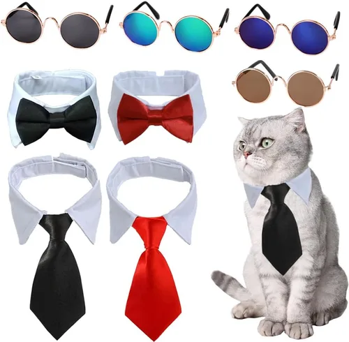 Vista 9 de Disfraz de 4 piezas para mascotas, perro, gato, corbatín para mascotas, collar formal ajustable para gatos, perros pequeños, accesorios de aseo