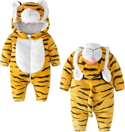 Vista 4 de Disfraz de Halloween de animales para bebé, overol unisex con capucha para niños pequeños, traje cálido, Negro Blanco