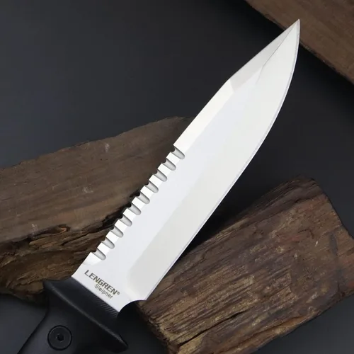 Vista 4 de Hoja fija táctica primitiva de jungla de 11.5 pulgadas, de espiga completa, diente dorsal afilado y cuchillo de supervivencia para campamento, mango