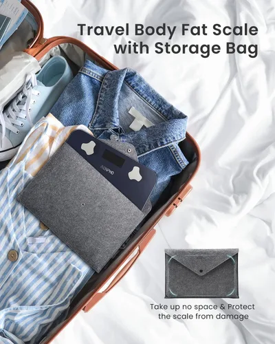 Vista 2 de RENPHO Báscula de viaje para peso corporal, báscula de baño mini para grasa corporal, báscula de peso portátil para viajar con estuche