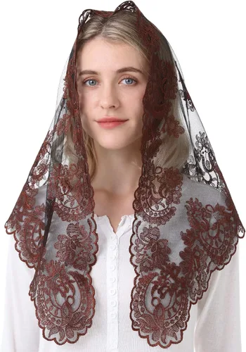 Vista 13 de Velo de encaje Mantilla Iglesia Católica Capilla Velo Cabeza Cubrir Misa Latina Negro