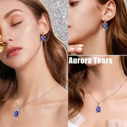 Vista 2 de Aurora Tears Tutrle Jewelry 925 Sterling Silver Women Sea Animal Turtle NecklaceEarringRingBracelet Crystal Cubic Zirconia Jewelry