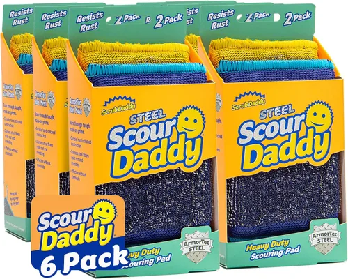 Vista 7 de Esponjas de limpieza grandes de acero de Scrub Daddy - Esponja de acero inoxidable XL de Scrub Daddy para fregar platos - Almohadillas de limpieza