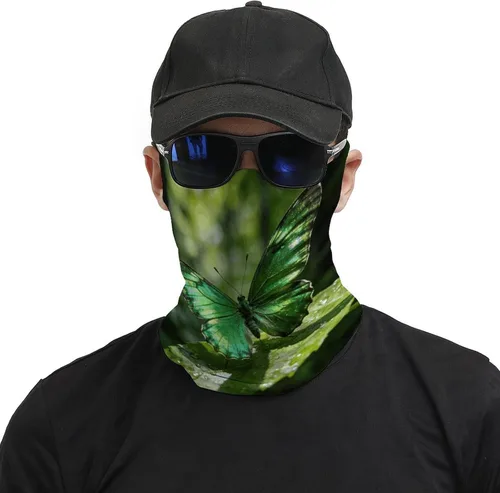 Vista 3 de Butterfly-Green Face Scarf Cover Ear Loop Hole,Outdoors Face Mask for Women Men Sports Yoga Running Hiking Ski Snowboard,Cooling Neck Shield Scarf