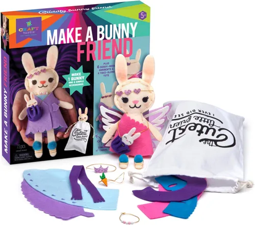 Vista 3 de Craft-tastic – Make a Bunny Friend Craft Kit – Aprende a hacer 1 muñeco de peluche fácil de coser con ropa y accesorios