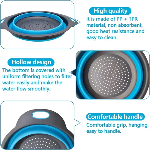 Vista 2 de 2 cestas de colador plegable, cesta de drenaje para lavar frutas y verduras, colador telescópico de alimentos de tamaño pequeño y grande para pasta