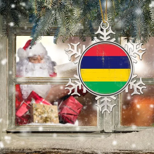 Vista 6 de Bandera de Mauricio adorno colgante para árbol de Navidad, bandera nacional, silueta de Mauricio, decoración de Navidad, regalo de vacaciones