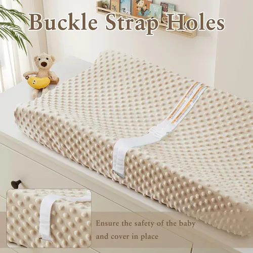 Vista 2 de Homiest Paquete de 2 fundas para cambiador, sábanas blancas y beige, tela de vellón ultra suave, tela de lunares minky, funda transpirable y cómoda