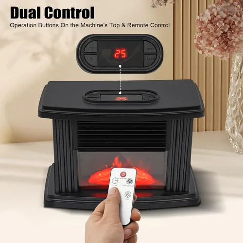 Vista 8 de Calentador eléctrico de chimenea, 1000 W, pequeña estufa de chimenea infrarroja independiente con temporizador de velocidad de 3 velocidades, efecto