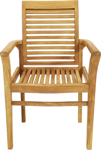 Vista 7 de Sunnydaze Silla de comedor de teca maciza para exteriores, silla de patio con listones de madera duradera con brazos para patio trasero, terraza
