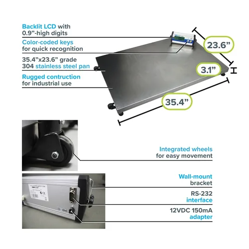 Vista 4 de Adam Equipment CPWplus balanza para piso, Acero inoxidable, 1