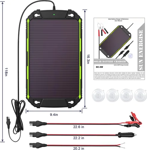 Vista 8 de Sun Energise Cargador Mantenedor de Batería Solar de 5W 12V PRO, Controlador de Carga MPPT Inteligente Incorporado, Kits de Carga por Goteo de Panel